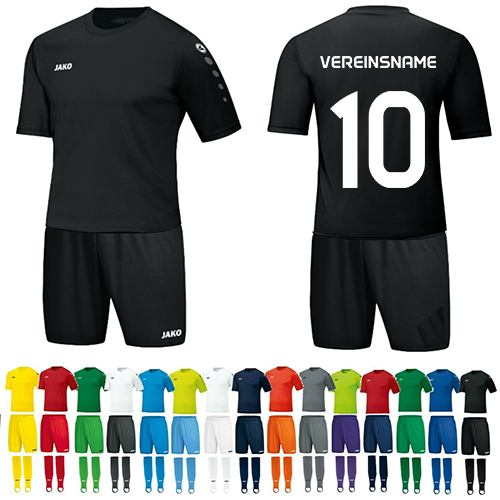 JAKO Trikot Team 14er Trikotsatz mt Hose , Stutzen , Vereinsname und Nummer